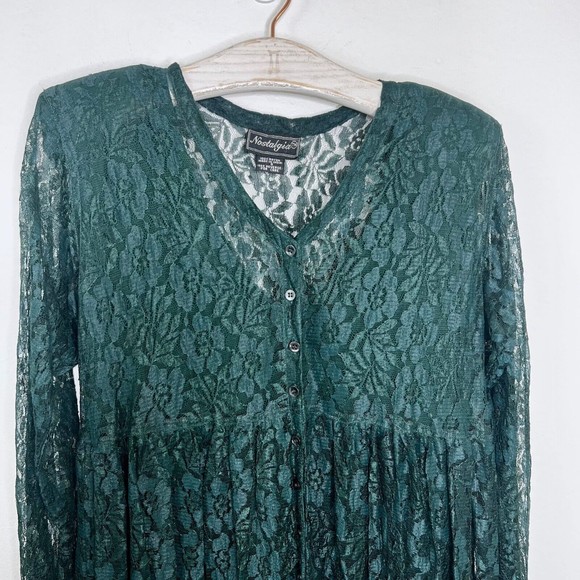 Nostalgia Dark Green Long Sleeve Lace Maxi Dress Grunge Gothic Academia Small - Picture 4 of 7